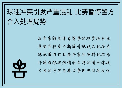球迷冲突引发严重混乱 比赛暂停警方介入处理局势