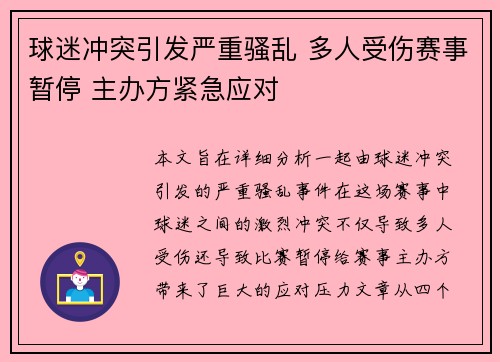 球迷冲突引发严重骚乱 多人受伤赛事暂停 主办方紧急应对 球迷冲突引发严重骚乱 多人受伤赛事暂停 主办方紧急应对
